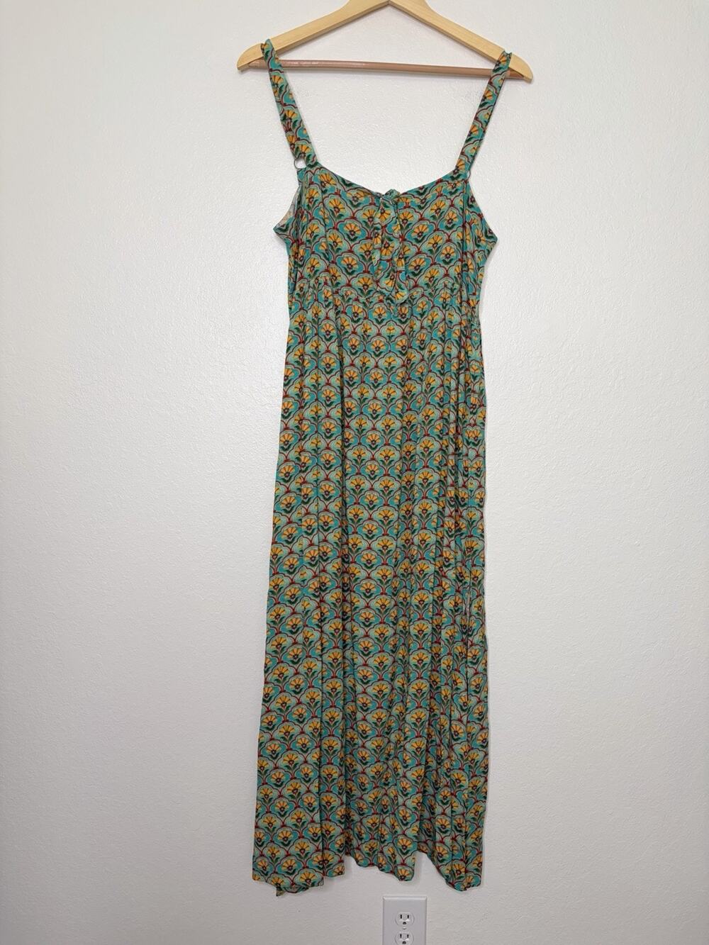 Natural Life Teal Floral Maxi Dress Size Medium 70s Boho Chic, Indie Folk - Picture 1 of 4